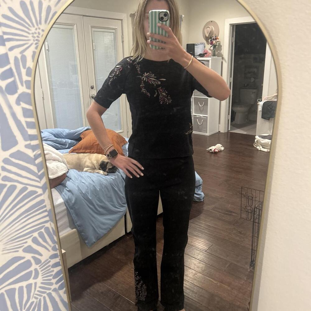 Vintage Black Embroidered Pants and Top Set, Women's Size 6/Medium, Office Wear